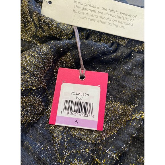 Vince Camuto Womens Metallic Knit Ruched A Line Dress Black Gold Size 6 Defected - Picture 8 of 8